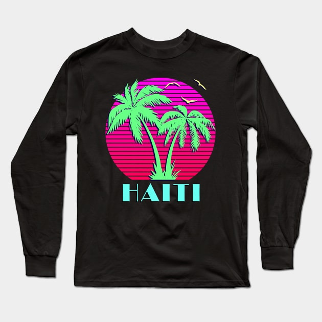 Haiti Palm Trees Sunset Long Sleeve T-Shirt by Nerd_art